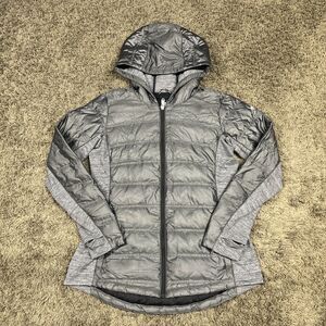 Spyder Solitude Hoody Down Jacket Womens Large Gray Quilted Puffer Ski Coat Hood